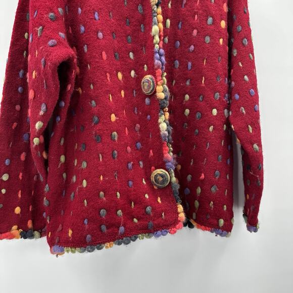 Design Options Cardigan Sweater Womens Large Red Multicolor Art Button Wool - Picture 3 of 15